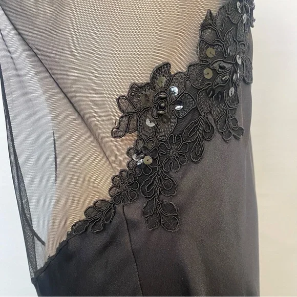 🌺SOLD🌺 Y2K Frederick’s of Hollywood Silky Sheer Black Maxi Gown Slip Dress - Picture 6 of 10